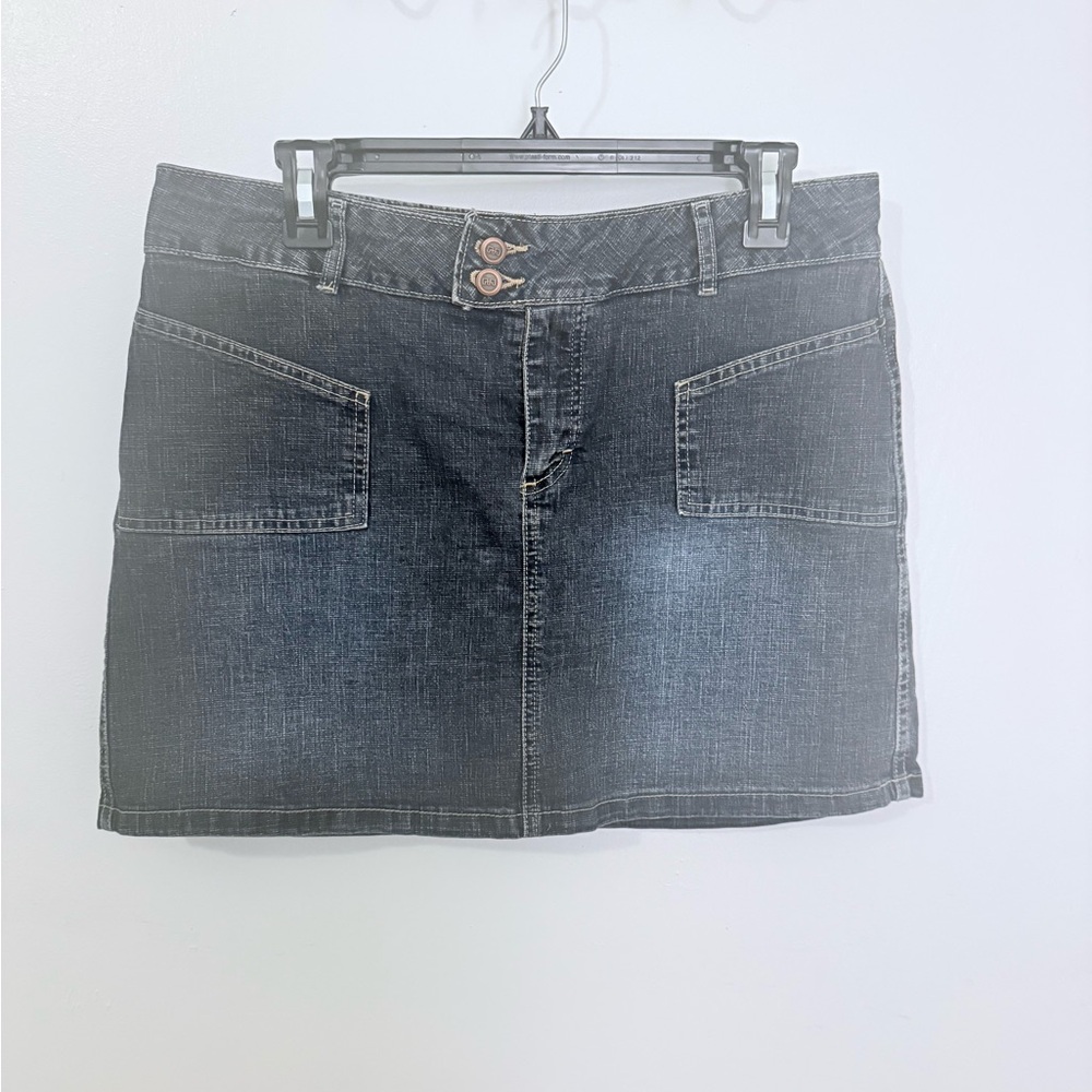 Denim Mini Skirt with Front Patch Pockets
